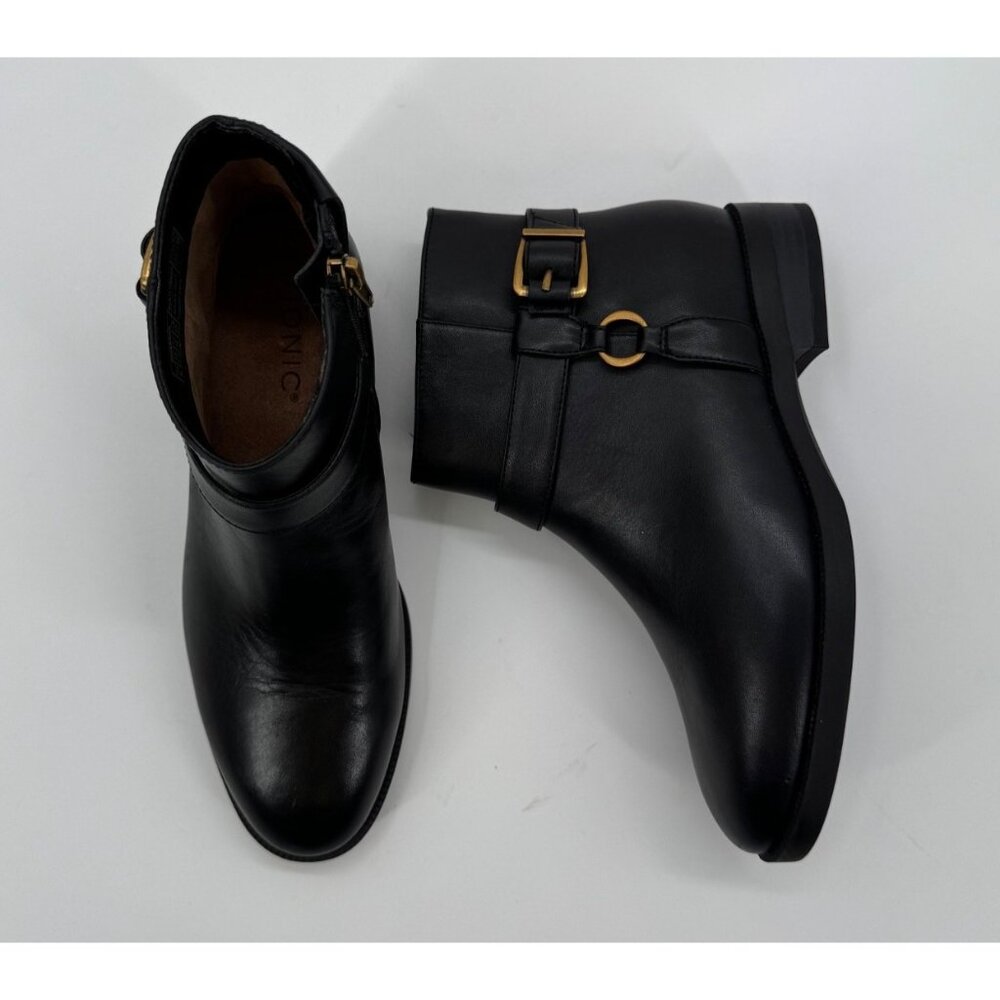 Vionic Black Leather Rhiannon Ankle Boots With Gold Buckle Details Size 6 US EU
